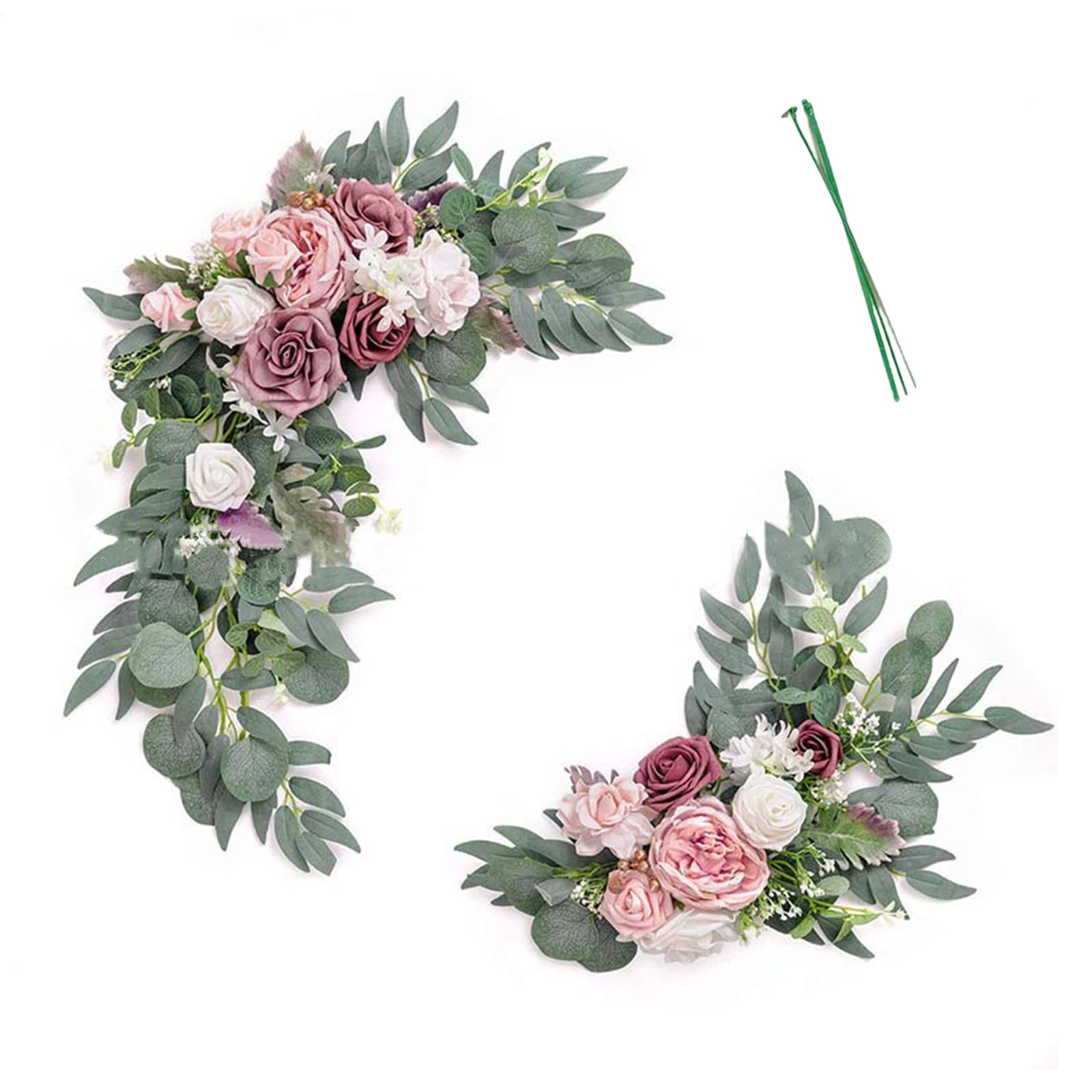 Qlindgk Pink Wedding Flower Swag,2Pcs Wedding Welcome Sign Floral Decoration, Decorative Floral Swag For Wedding Ceremony And Reception Arrangement,