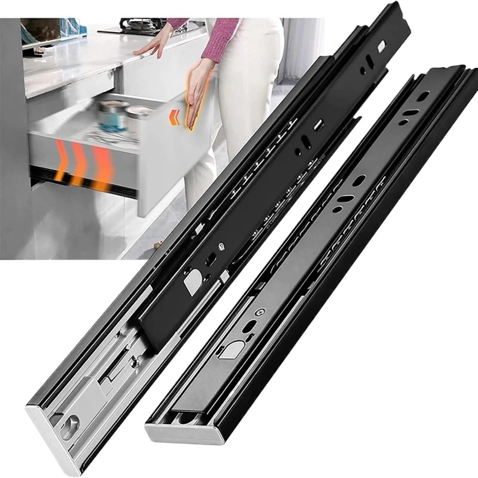 Guide Per Cassetti 45mm Push-open Drawer Slides Mute Track Rebound Three-Section Rail Hardware Accessories per cassetto(22 inch (55cm))