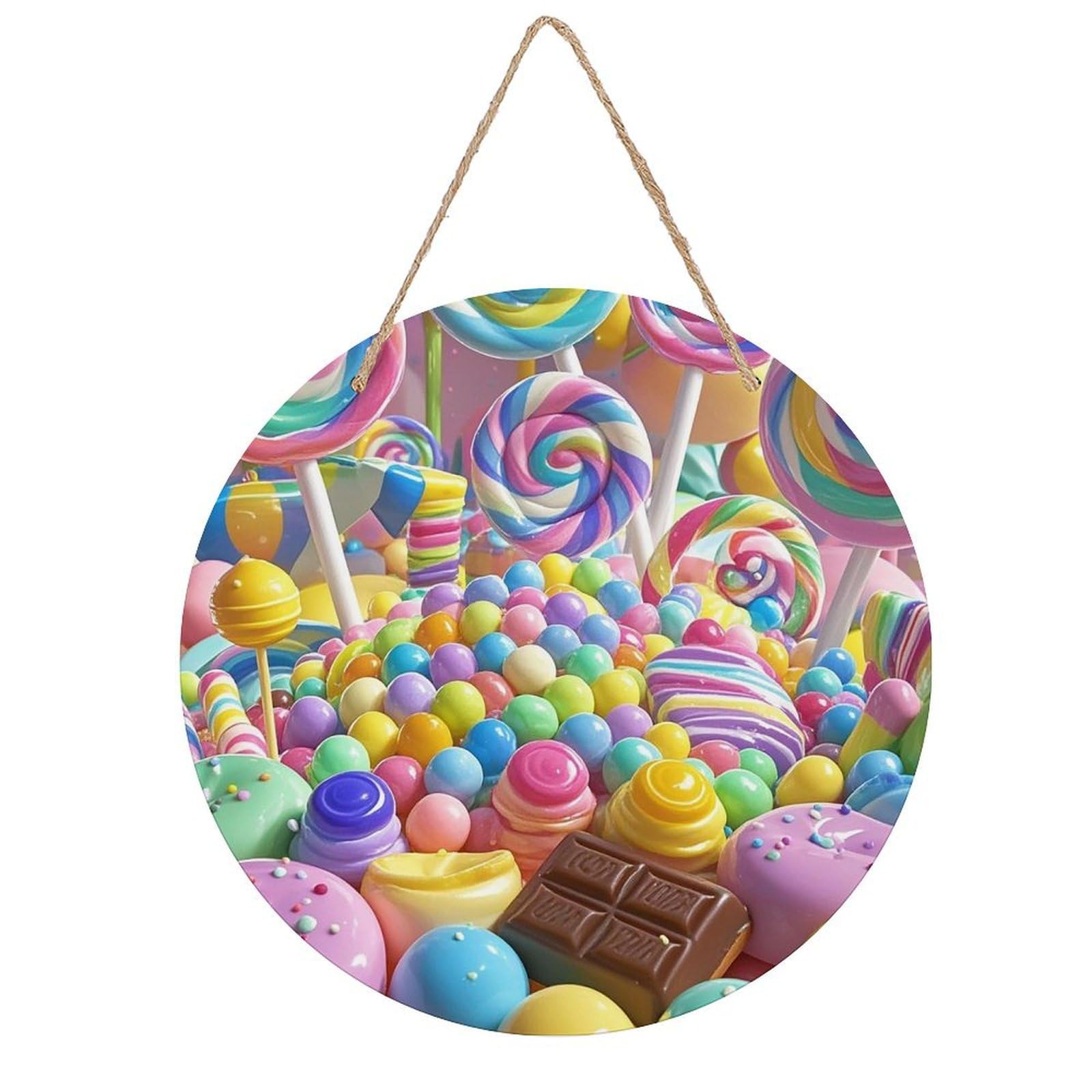FekiLoot Candy Wall Art Decor Rustic Welcome Sign Round Wood Hanging Sign Decoration Wood Plaque Door Hanger Wooden Signs Wall Hanging Decor Housewarming Gift for Home Outdoor Indoor