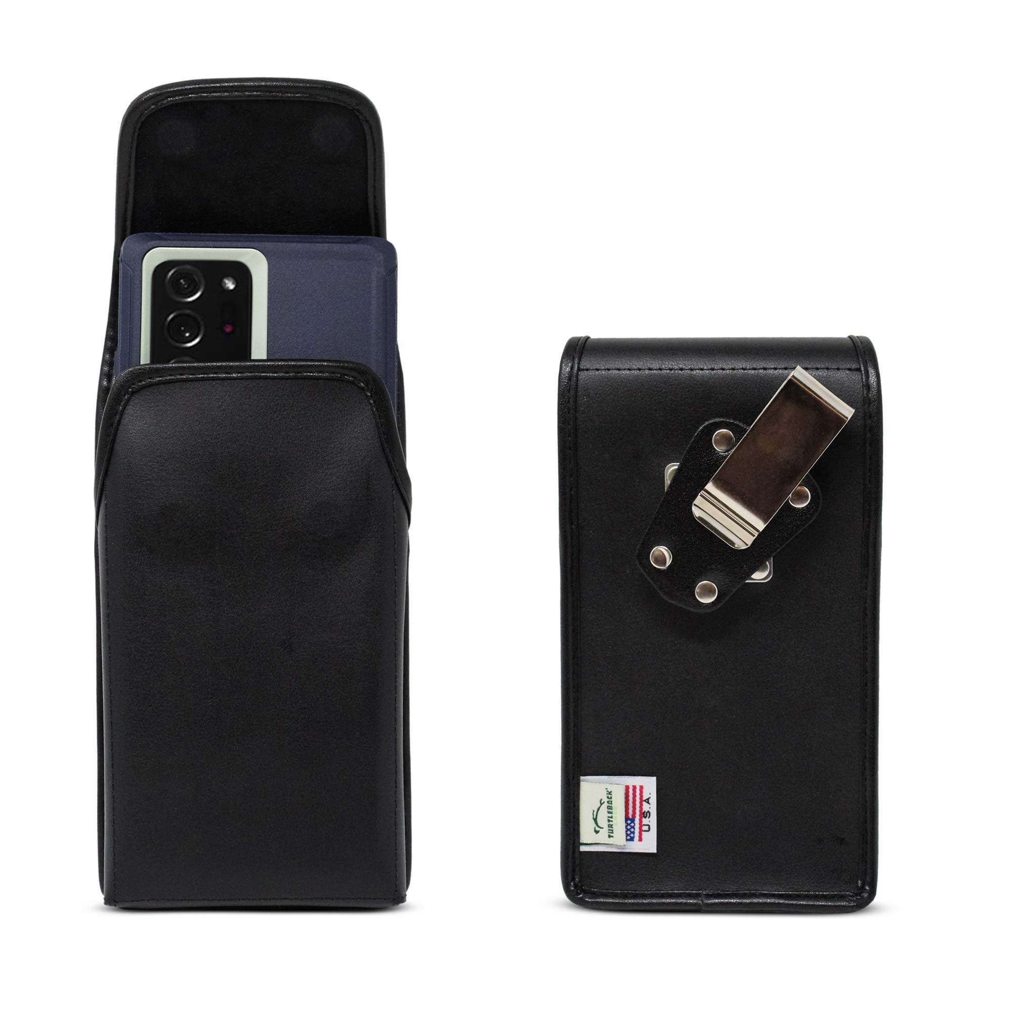 TurtleBackTurtleback Holster Made for Note 20 Ultra Fits w/OB Defender or Bulky Cases, Vertical Black Leather Pouch with Heavy Duty Metal Rotating Belt Clip, Made in USA
