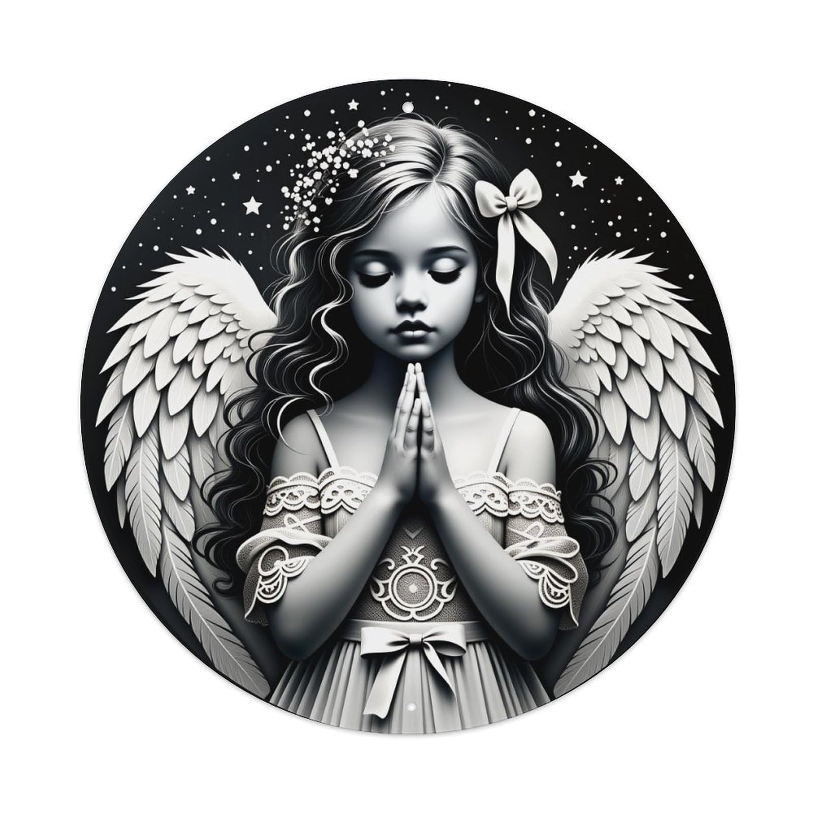 Angel With Wings And Stars Metal Tin Sign Vintage Garden Bedroom Cafe Bar Man Cave Home Wall Decor Metal Poster 8x8 inches