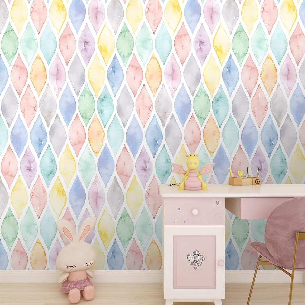 Multicolor Geometric Self-Adhesive Wallpaper Colorful Arc Removable Peel and Stick Wallpaper for Nursery Kids Room Decor DIY Decor 17.7in x 9.8ft