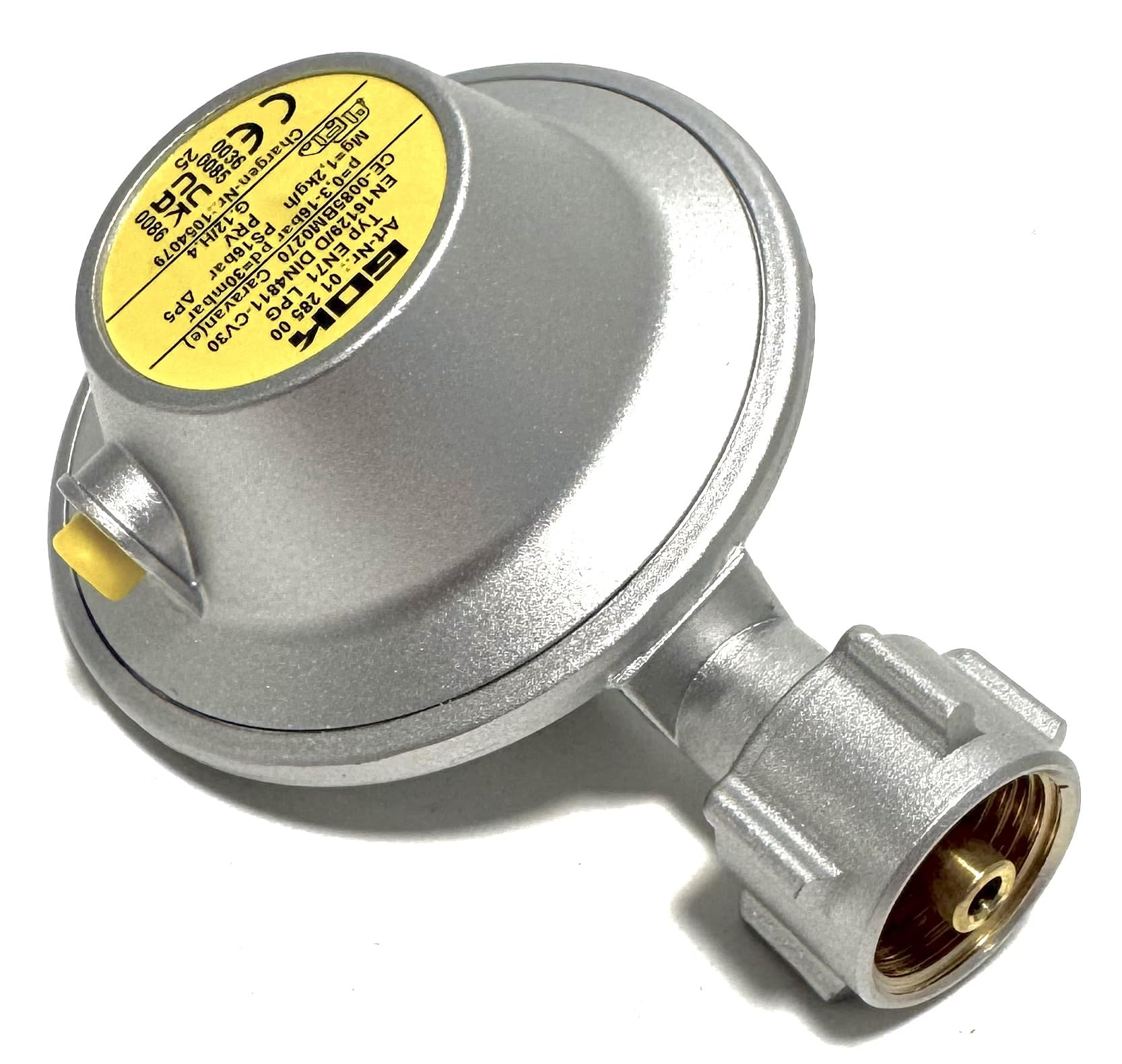 Regulador de gas LPG-Megastore 1,2 kg/h para autocaravana y caravana 30 mbar + manguera de 40 cm. Conector de regulador de gas para caravana compatible con 8 y 10 mm