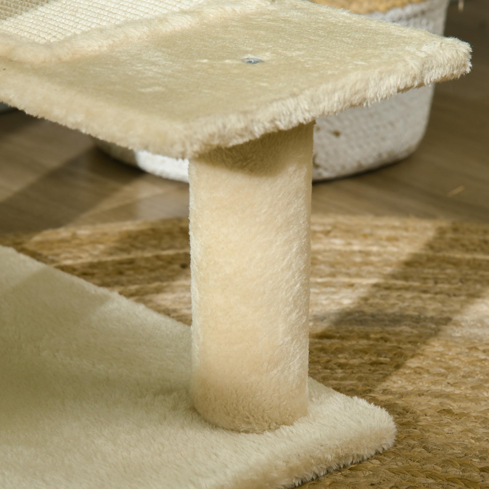 PawHut Árbol para Gato Rascador Poste para Arañar con Cama Plataforma con Manta de Sisal 50x50x100cm Terciopelo Beige | Grande, para Arañar, Cama, Manta de Sisal, Terciopelo
