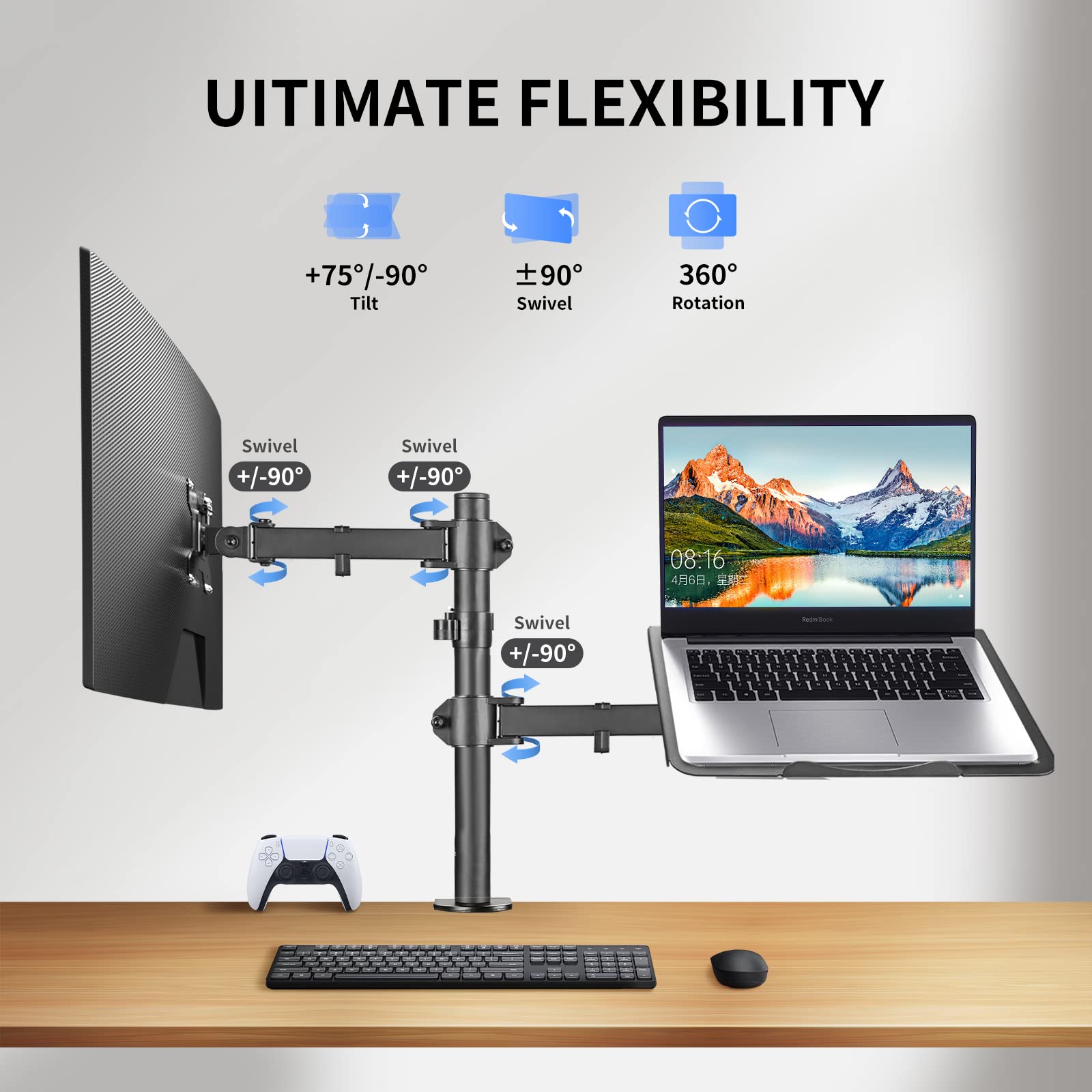suptek Supporto per braccio per monitor da tavolo per notebook per schermi da 13-27" | Supporto per monitor bloccato MD6432TP004