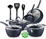 NutriChef 11-Piece Pots and Pans Set – Non-Stick Kitchen Cookware Set with Frying Pans, Saucepan, Cooking Pots, Lids, Utensils, Ceramic Coated, Induction & Gas Compatible