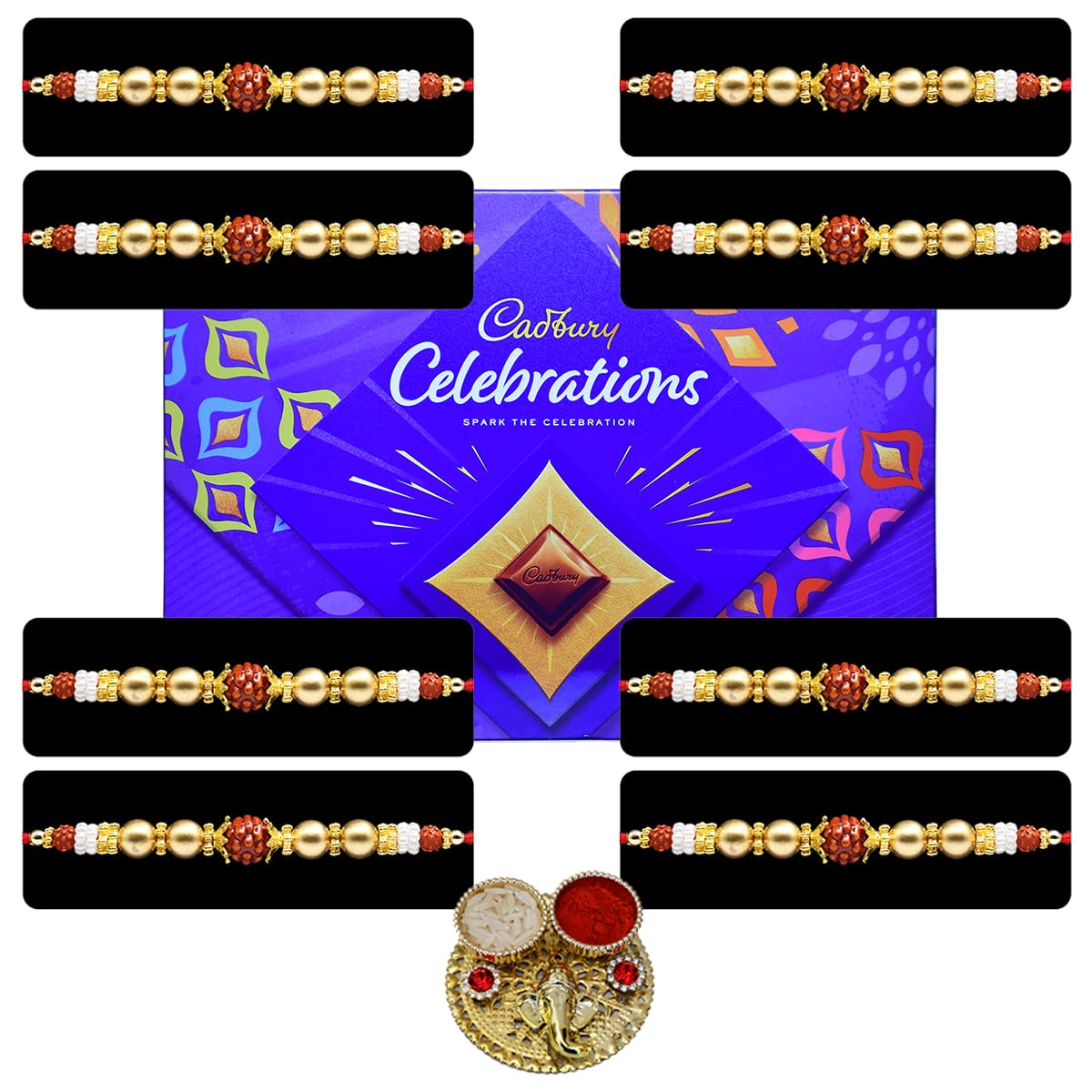 Natali Traders Rudraksha Rakhi Set of 8 - Rudraksh Rakhi for Brother with Chocolate Box - Beads Rakhee with Roli Chawal Chopra - Handmade Rakhis - Raksha Bandhan Gift Combo-image-17