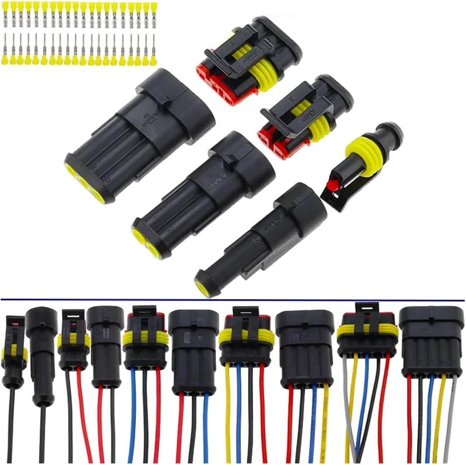 2-5sets 1/2/3/4/5/6 pins Way AMP Super seal Waterproof Electrical Wire Connector Plug car waterproof connector wire (Color : 3P With Wire, Size : 5set)