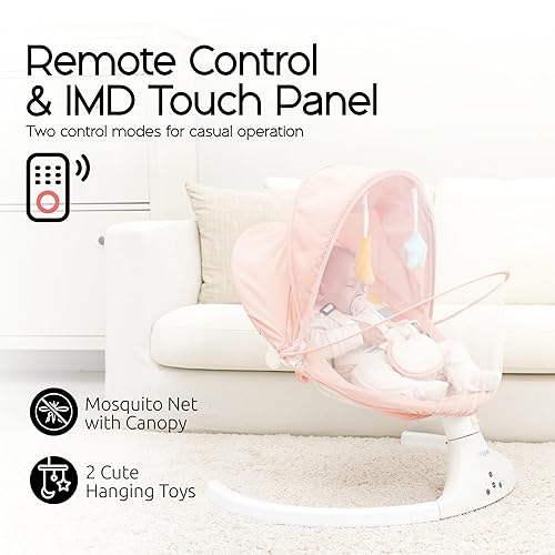 Miniatura 7 de Columpios de bebé para bebés, balancín para bebés con 5 velocidades, 10 canciones de cuna y control remoto, columpio para bebé de 5-20 libras, 0-9