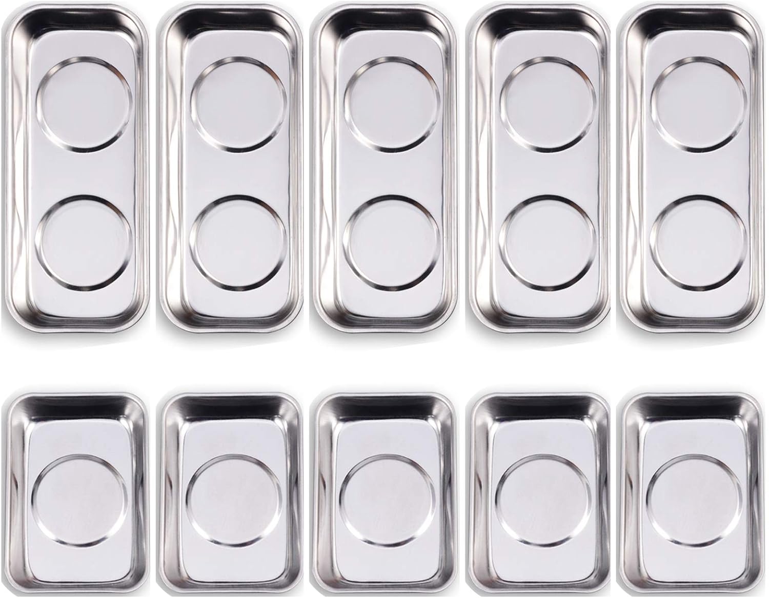 10-Piece Magnetic Tray Holder (3.6" x 2.4" / 5.9" x 2.5" Square), Stainless Steel Magnet Trays Set For Socket Screw Nuts Bolts Metal Parts & Tool Organization