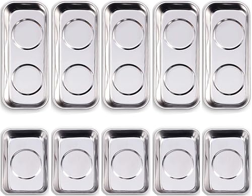 Juego de 10 bandejas magnéticas de acero inoxidable (3.6 x 2.4 pulgadas / 5.9 x 