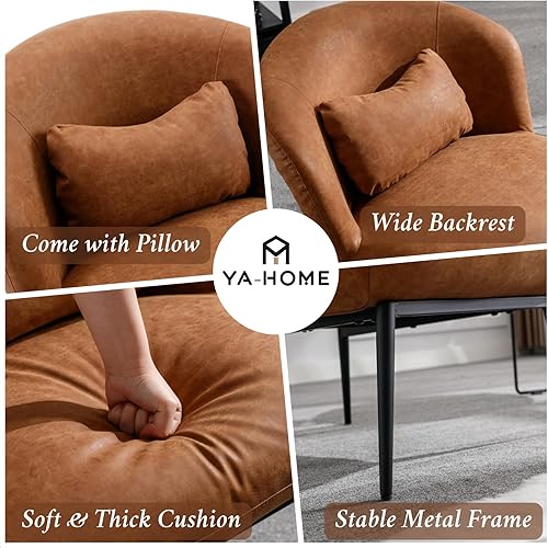 Miniatura 4 de Silla decorativa moderna, silla auxiliar tapizada de piel sintética, silla de invitados con almohada pequeña, patas de metal negro, cómoda silla de