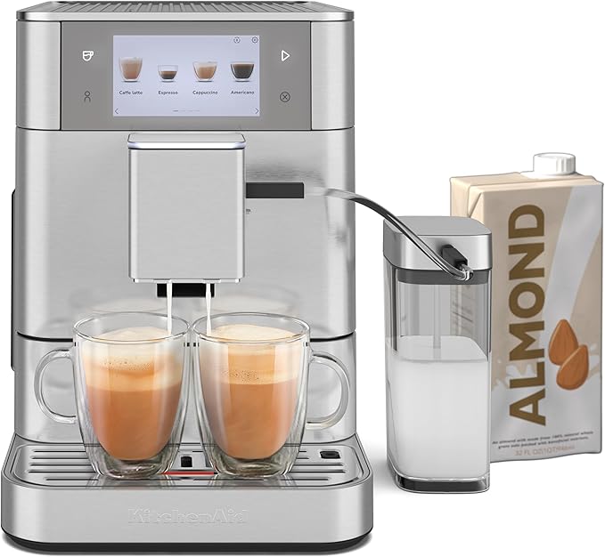 KitchenAid Fully Automatic Espresso Machine KF8 with Milk Attachment and Plant Based Milk Options, KES8558SX, Stainless Steel