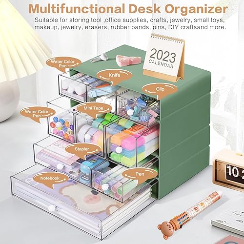 Miniatura 5 de Organizador de almacenamiento de escritorio con 9 cajones, 4 niveles, apilable, cajones de almacenamiento de manualidades, caja de almacenamiento