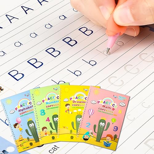 Kit de práctica de escritura ranurada prémium para niños, cuaderno de práctica mágica para niños para práctica de escritura, libros de caligrafía de