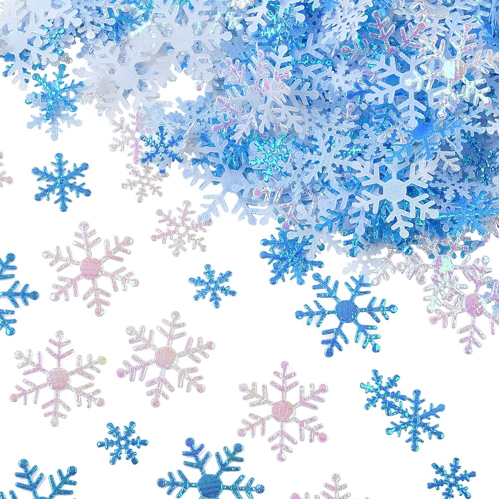 SUNNYCLUE 6 Bags 3 Sizes Snowflake Confetti Winter Sequins Snowflakes Confetti White Blue Plastic Sequin Christmas Snow Glitter for Wedding Birthday Holiday Celebration Party Decorations Supplies