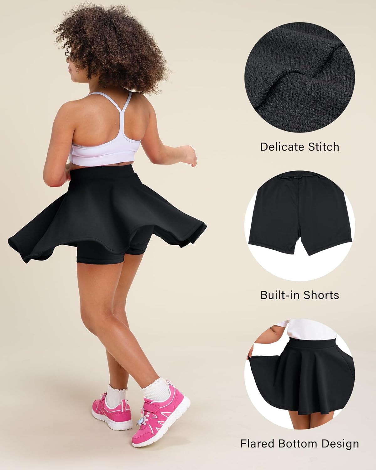 Stelle Girls Skirt Casual Flare Plain Pleated Stretch Waist Skater Skirts Uniform Skorts with Built in Shorts 4-15 Years - Image 4