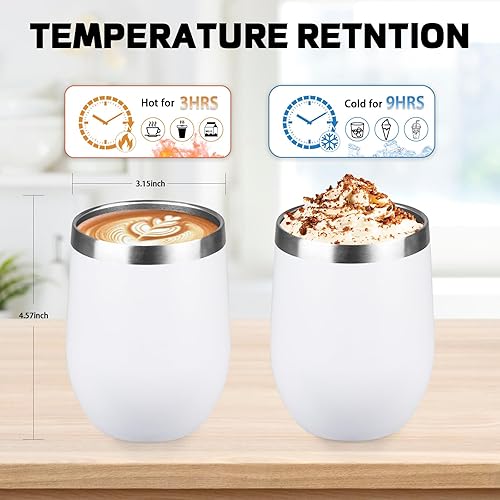 Miniatura 2 de StarSpeed Paquete de 6 vasos de vino de 12 onzas con tapa, tazas de viaje de acero inoxidable sin tallo con aislamiento de doble pared, vasos de