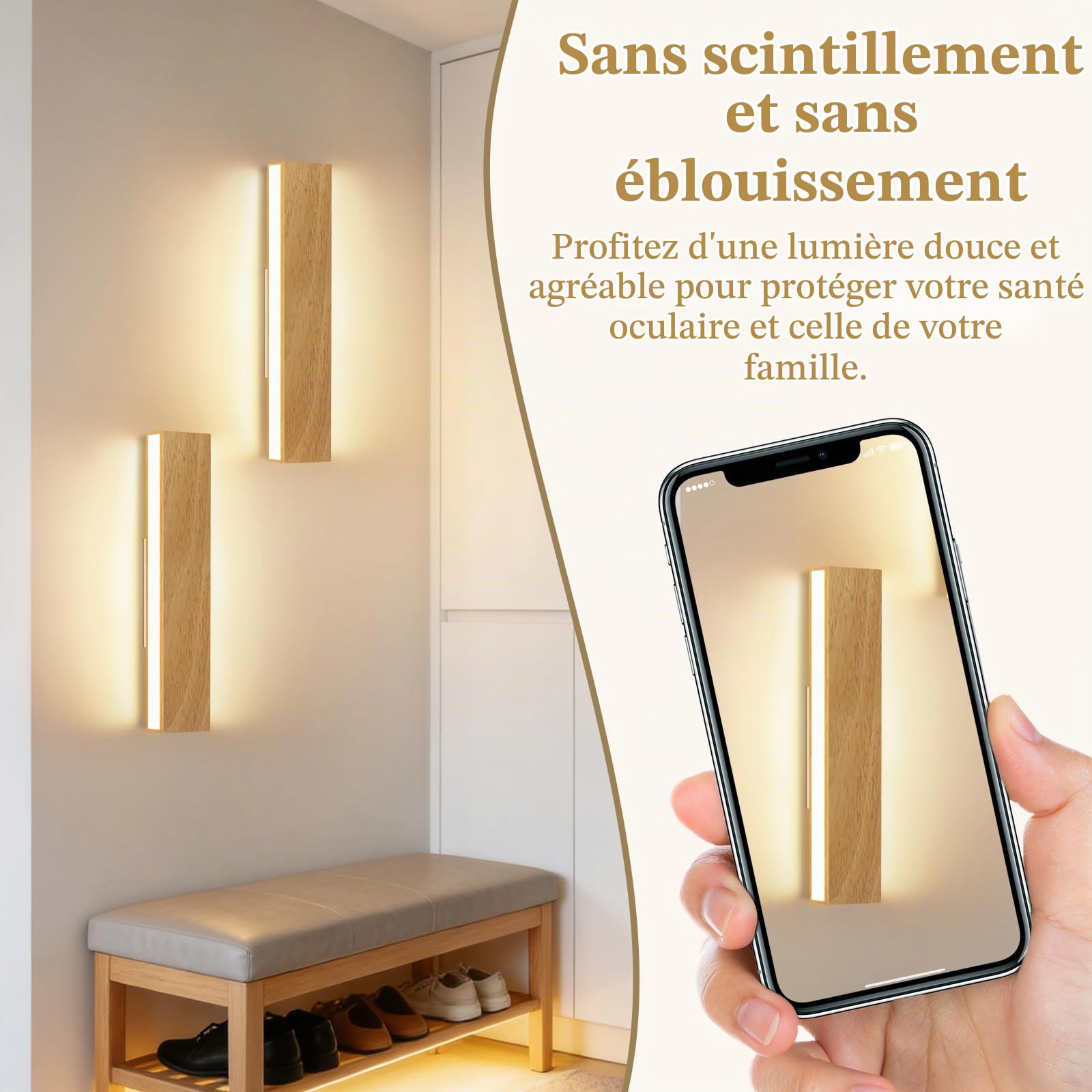 ZMH LED Applique murale Intérieure 32 CM Bois Moderne Lampe de couloir Up | et Down Design Lampe d'escalier Indirecte 11 W 3000 K Blanc chaud Éclairage mural Salon Chambre Couloir Escalier Lit Cuisine