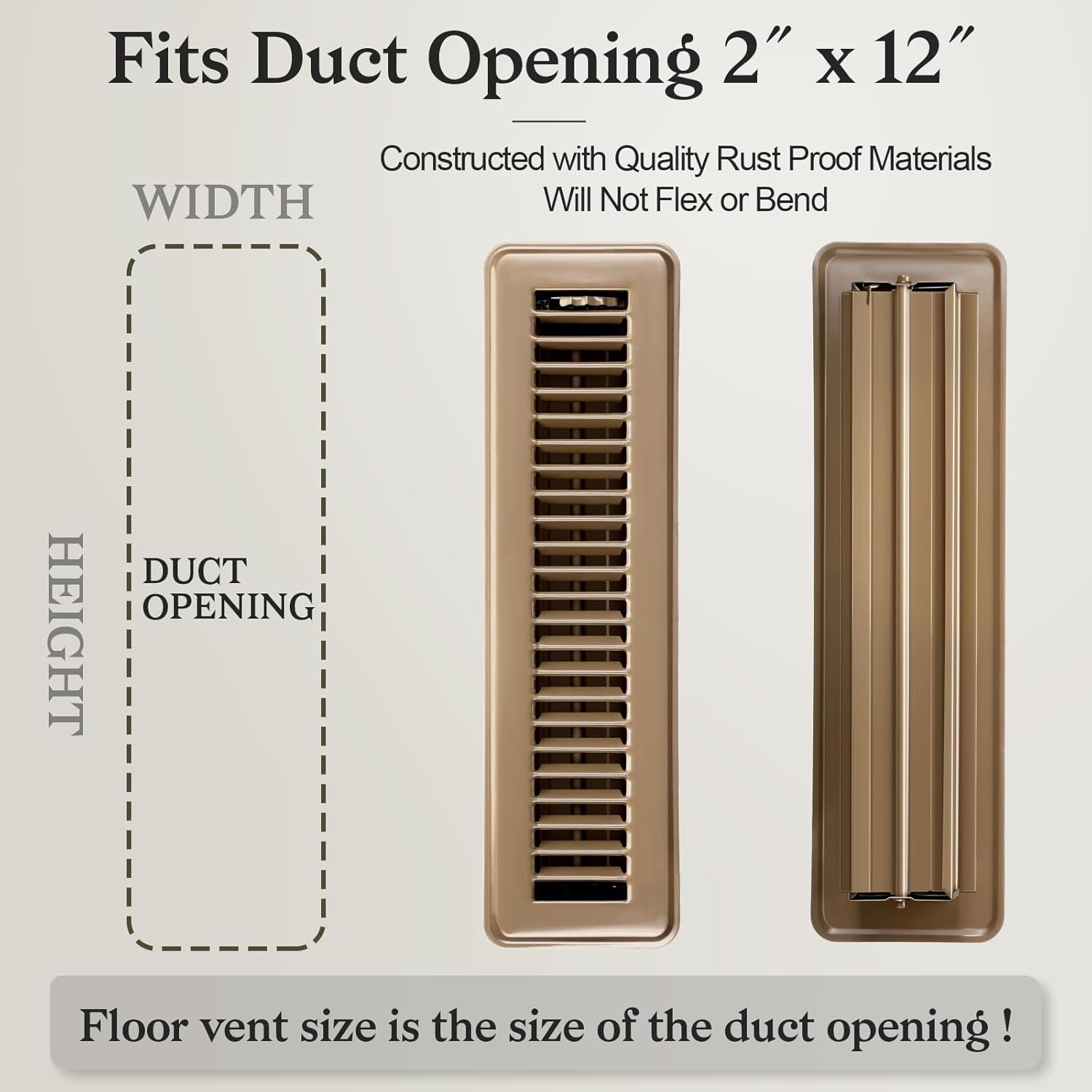 2x12 Heavy Duty Floor Registers, Rust Proof Finish Registers Grilles & Vents (6, Brown, 2x12 Inches)