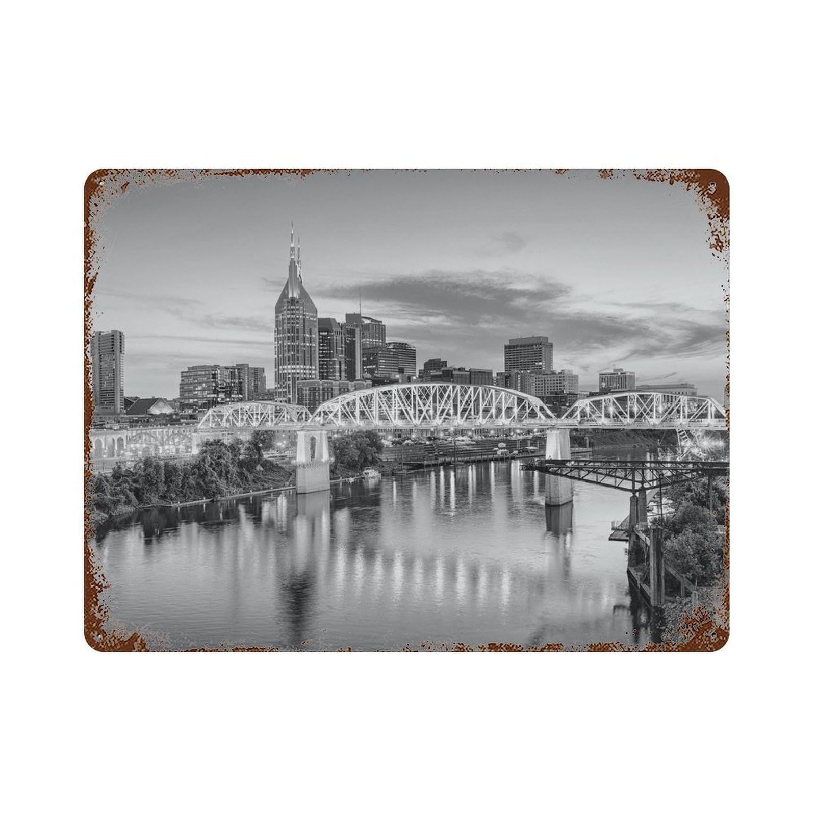 xiaoxiaoshen Black And White Nashville Photo Decor Wall Decor Art Metal Tin Poster Modern Home Decor Art Home Bar Shop Decorations Vintage Sign 30x40cm