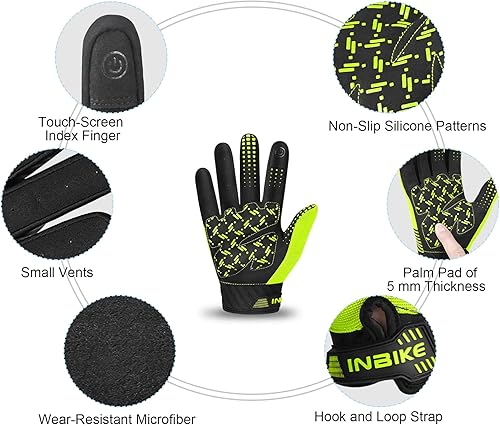 Miniatura 7 de INBIKE Guantes de bicicleta de montaña para hombre, transpirables, elásticos, para pantalla táctil, resistentes al desgaste, deportes al aire libre