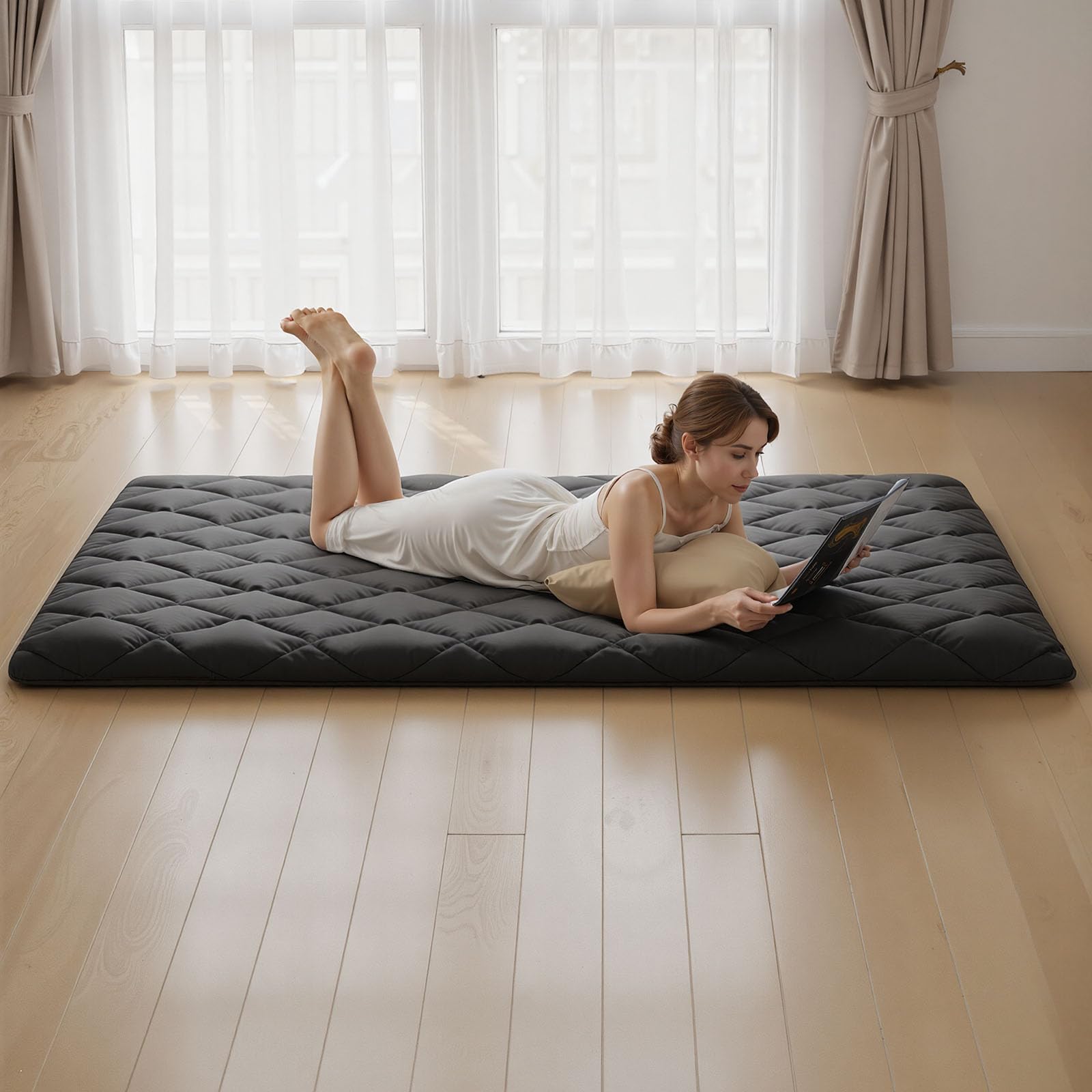 VEVOR Japanische Tatami-Matte, Faltbare Futonmatratze mit Aufbewahrungstasche und Befestigung, 9-lagige Bodenmatte zum Schlafen, Schlafsaal, Meditation, Yoga