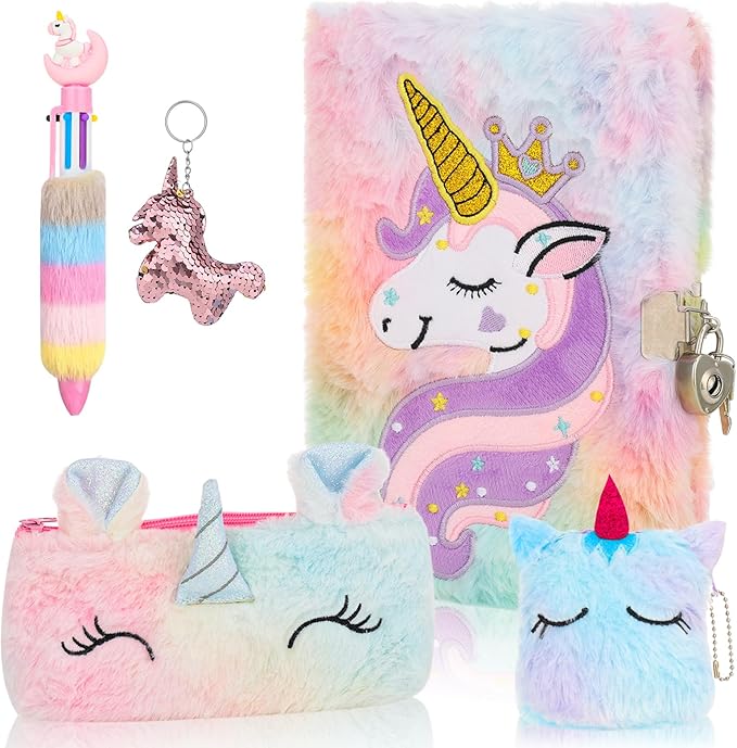 Diario de Unicornio de Peluche con Candado y Llaves para Niñas miniatura 7