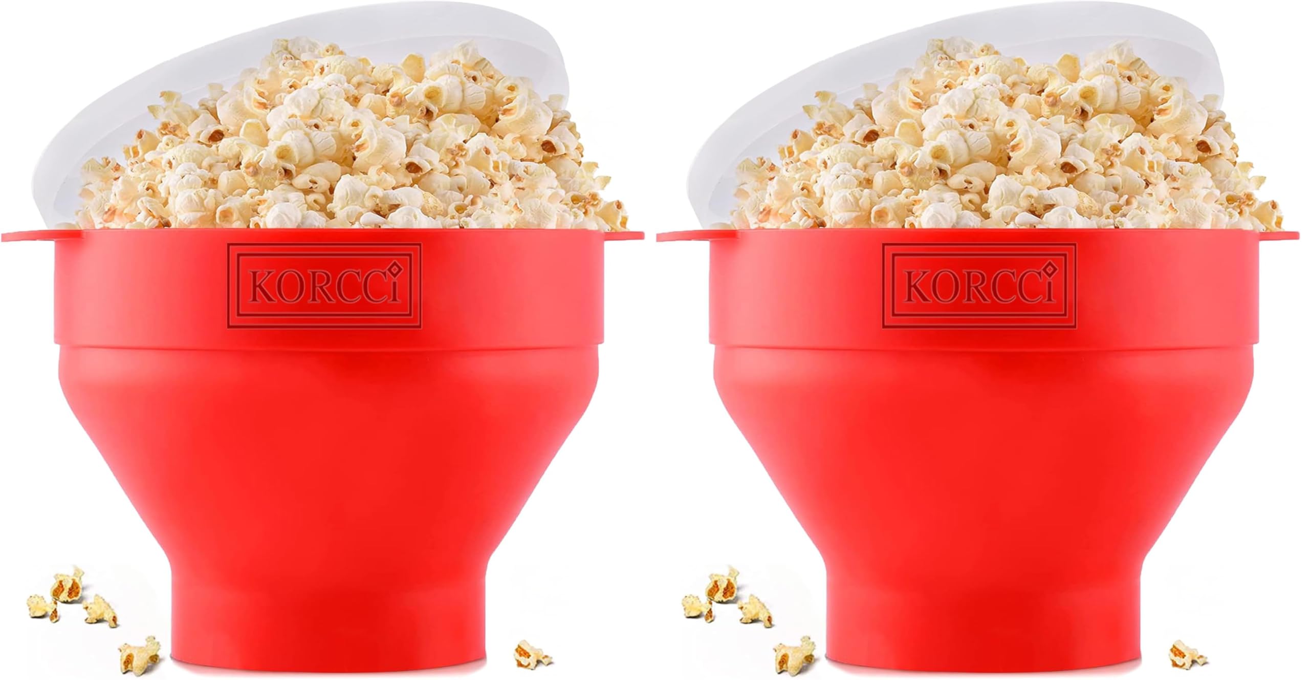The Original Korcci Microwaveable Silicone Popcorn Popper, Microwave Popcorn Popper, Collapsible Microwave Popcorn Maker Bowl, No Oil Required, Use In Microwave, Dishwasher Safe (Red) (Pack of 2)