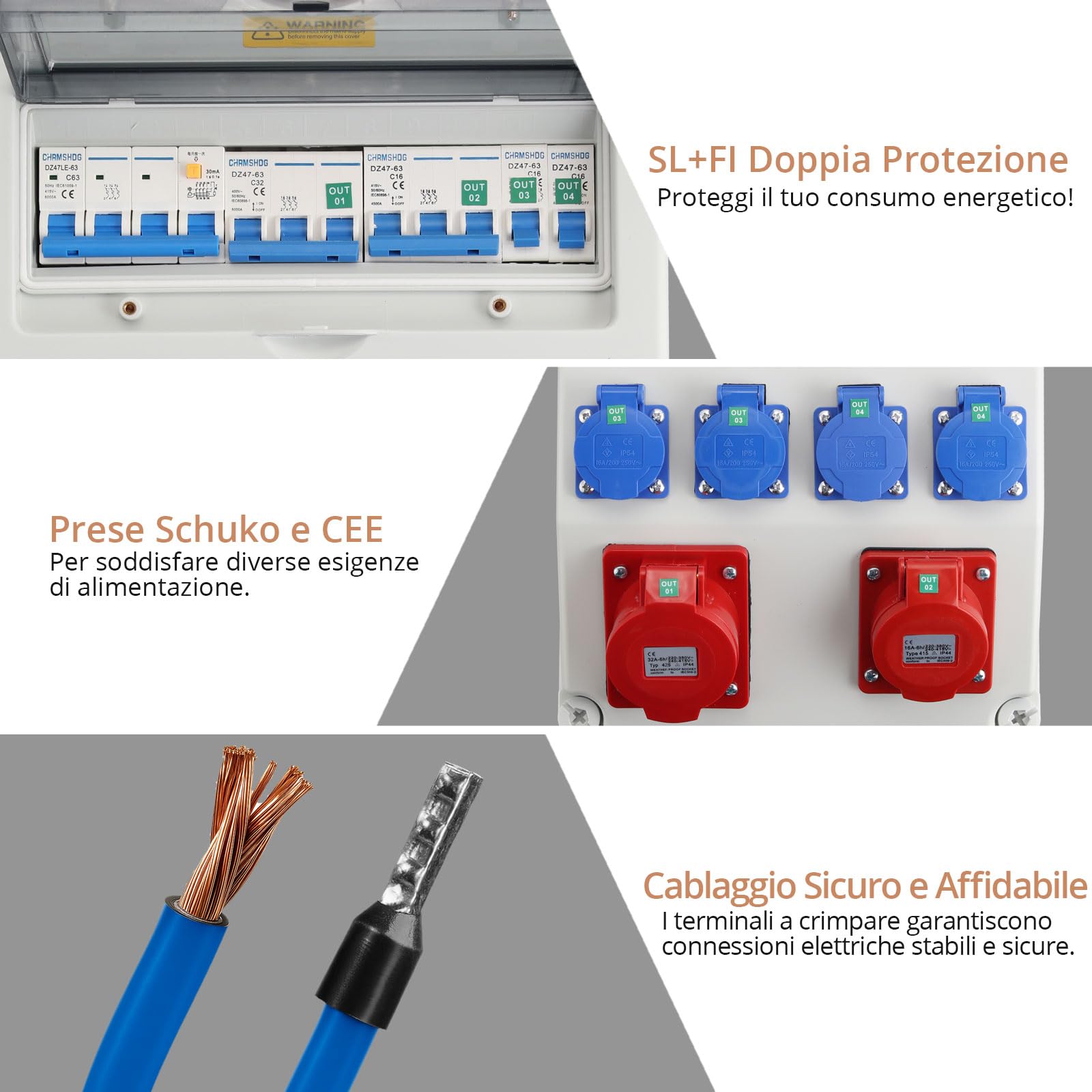 Kamtop Distribuitore di Energia da Cantiere 32A/16A – Prese Schuko e CEE, Protezione FI & LS, Impermeabilità IP66/IP54, Cablaggio Professionale per Cantieri e Uso Esterno