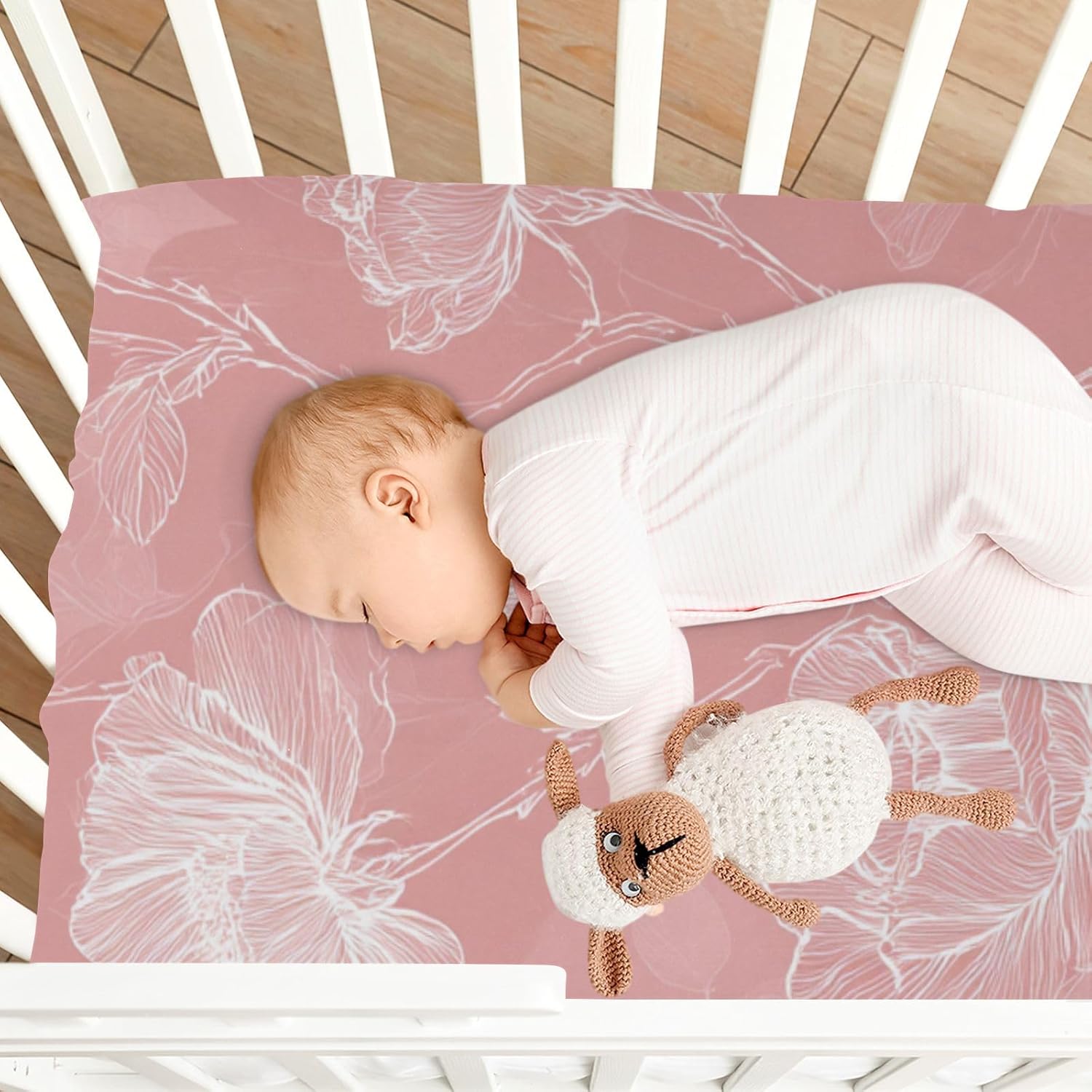 Crib Sheets Baby for Boys Girls Breathable Neutral Toddler Bed Sheets for Standard Size Toddler Mattress 39x27 Inch Pink Art Line Roses