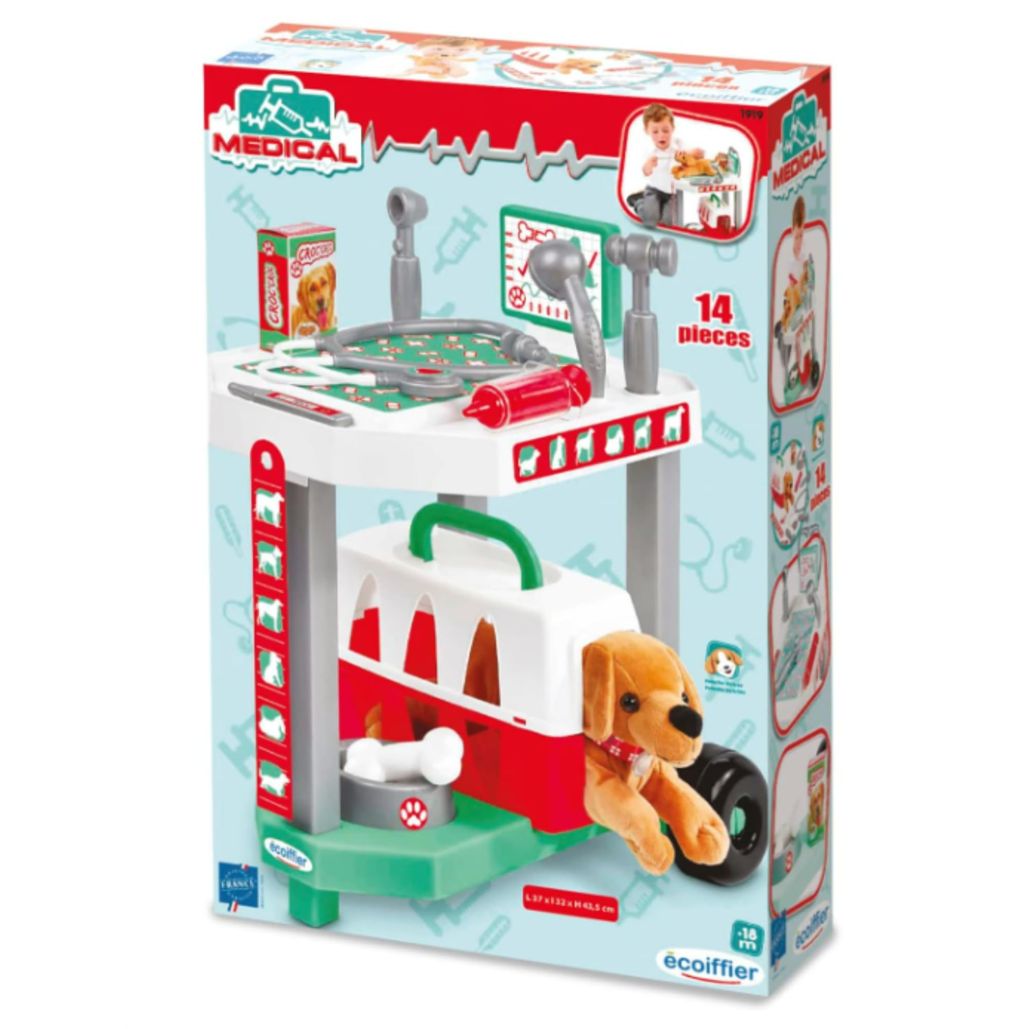Ecoiffier Toys - 1919 - Klinika Weterynaryjna dla psów, zestaw imitacji - od 18 miesięcy, wyprodukowano we Francji