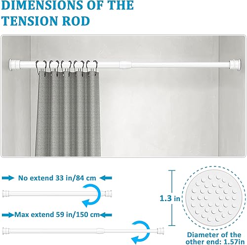Miniatura 4 de QILERR Barra de cortina de tensión de 33 a 59 pulgadas, barra de tensión de resorte de extensión ajustable, fácil de instalar, sin perforación,
