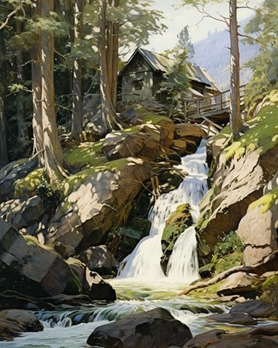 Miniatura 10 de Pintura por números, bosque de otoño, cascadas, paisaje, paisaje abstracto, pintura sobre lienzo con pinceles, pinturas acrílicas, perfectas para