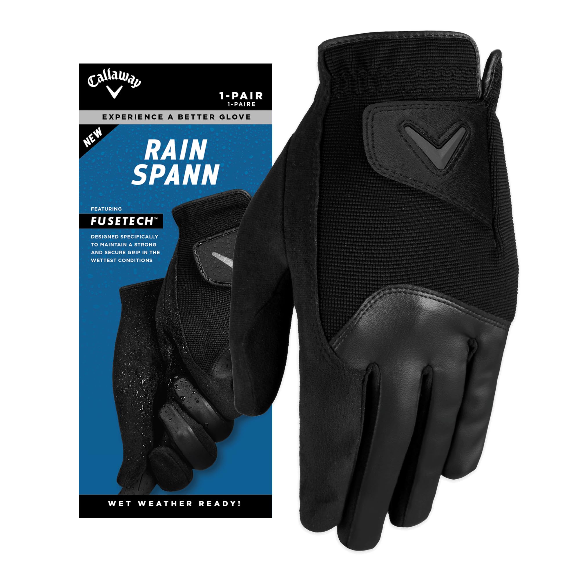 Callaway Rain Spann Herren Handschuh, schwarz, 1 Paar, Paar (linke und rechte Hand), ML, schwarz