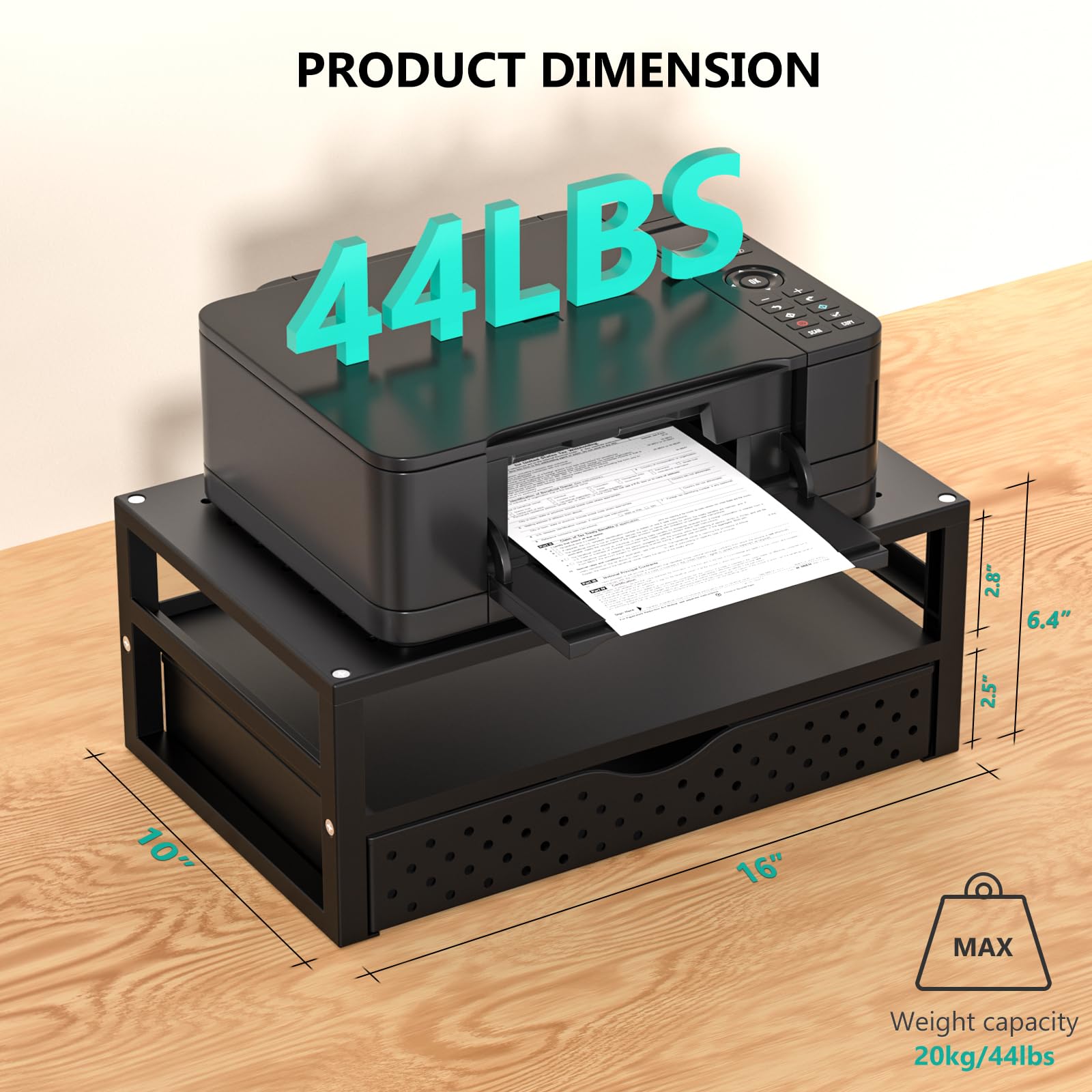 WALI Desk Organizer with Drawer，Computer Monitor Stand with Storage, Desk Organizers and Accessories for Computer, Printer, Laptop Riser for Home Office Supplies, (PTT005-B), 1 Pack, Black view 2