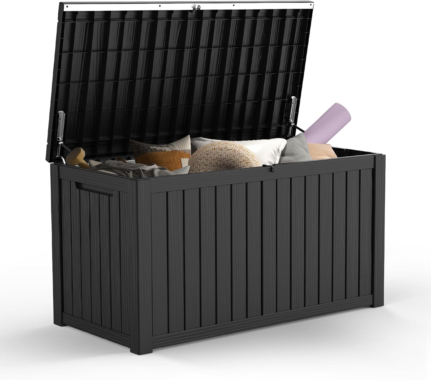 Mars Villa 180 Gallon Outdoor Storage Box, Large Waterproof Resin Deck Box for Patio Furniture Cushions, Pool Supplies, Gardening Tools, Lockable Storage Container, Weatherproof, UV Resistant, Black