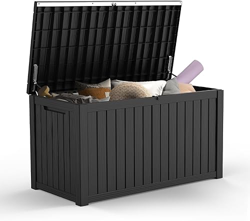Vista 53 de Mars Villa Deck Box, Waterproof Weatherproof and UV Resistant Resin Storage Bin with Lockable Lid, Ideal for, Outdoor, Patio Furniture Cushions