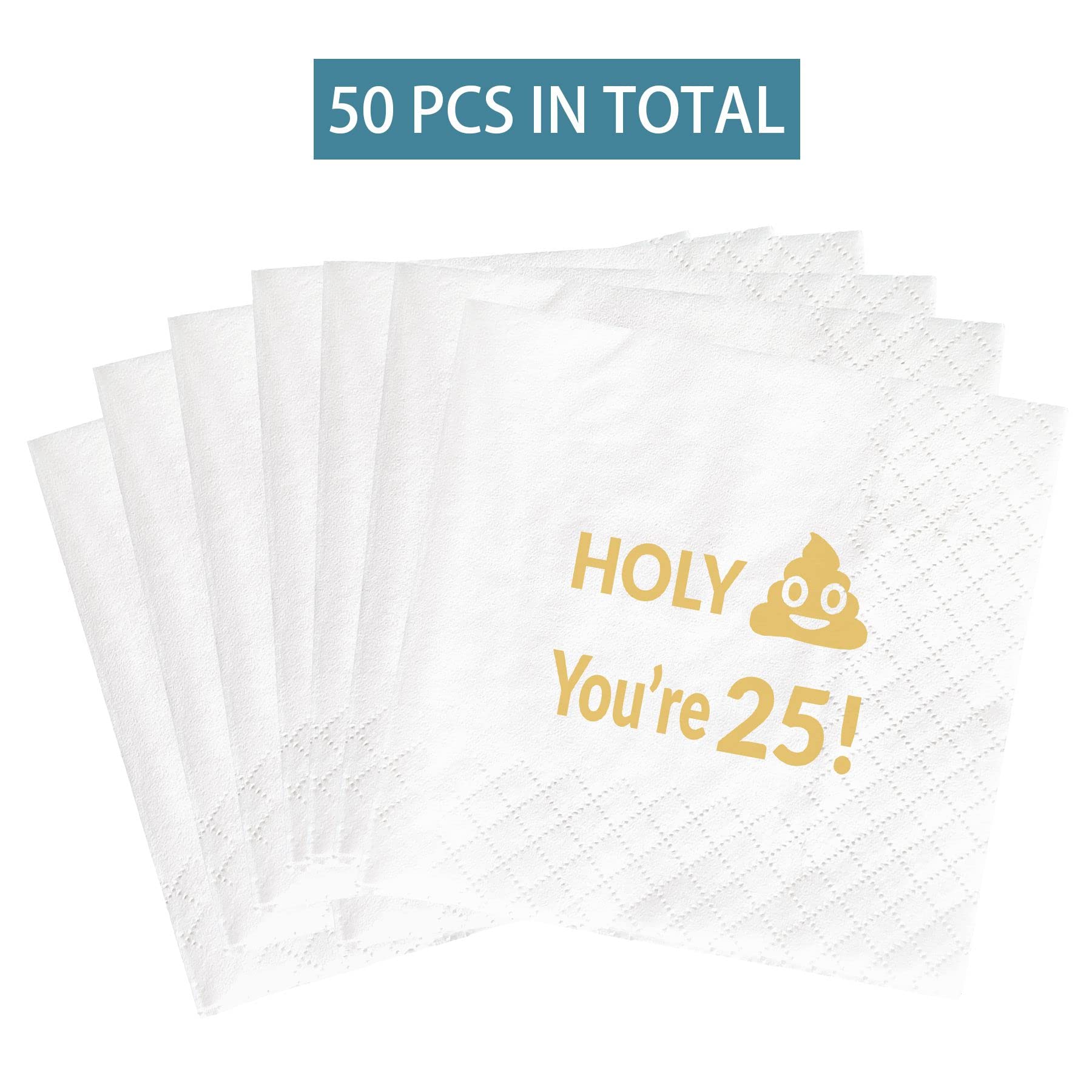 Holy You're 25 serwetek, prezent na 25 urodziny serwetki deserowe, artykuły na przyjęcie urodzinowe dla 25 lat, dekoracje upominki, 50-pak, 2-warstwowe, składane, 11,4 x 11,4 cm