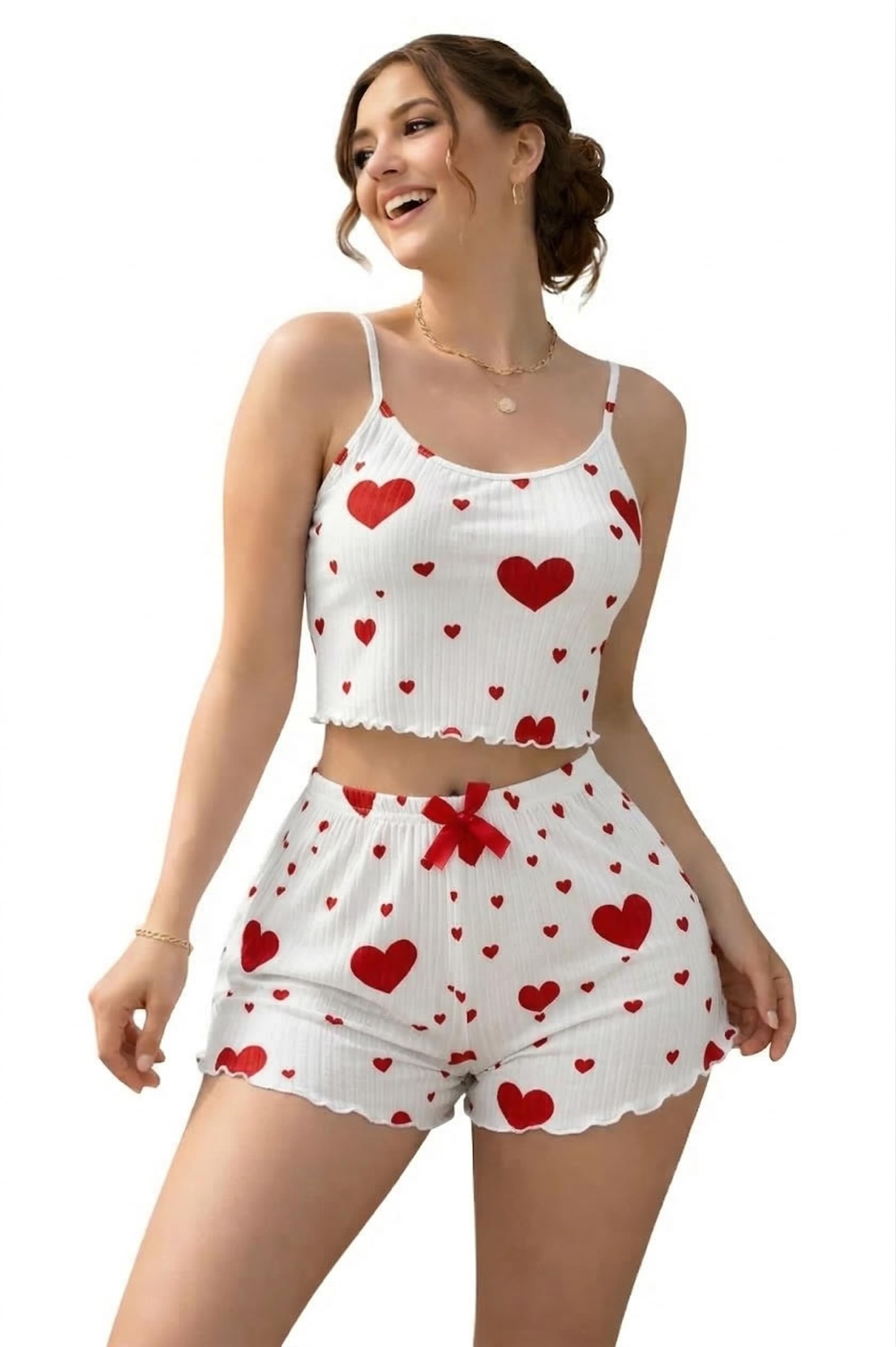 Women Printed Camisole & Shorts Night Suit Set | Soft Ribbed Cotton Sleepwear | Cute Lounge Wear Co-Ord Set | Stylish Loungewear-picture-27