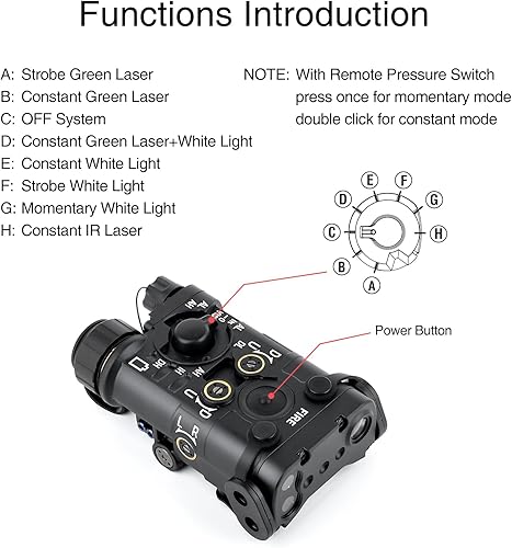 Miniatura 4 de NOBUHIRO Caja de metal Airsoft PEQ para visión láser táctica, 10 modos con láser rojoverde+luz blanca+láser IR para modos