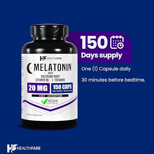 Miniatura 5 de Melatonina de 20 mg  150 tabletas  Complejo con L-teanina, raíz de valeriana y vitamina B6  Fórmula vegetariana  Sin OMG  Sin gluten  Fabricado en