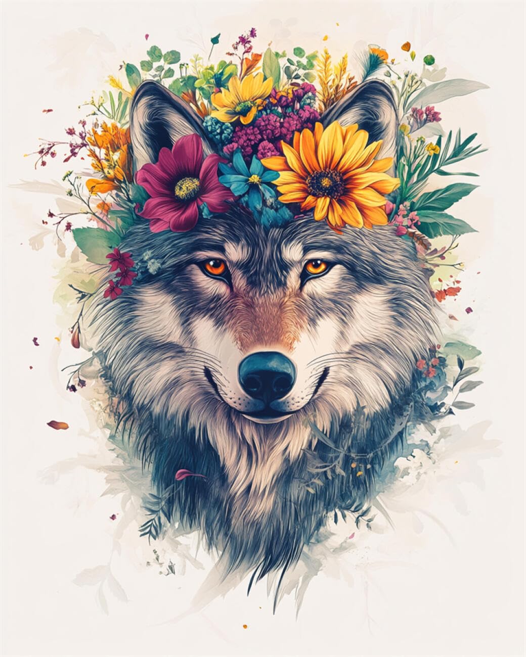 RKFLGEW DIY Embroidery Beads Set Watercolor Wolf 50x70cm