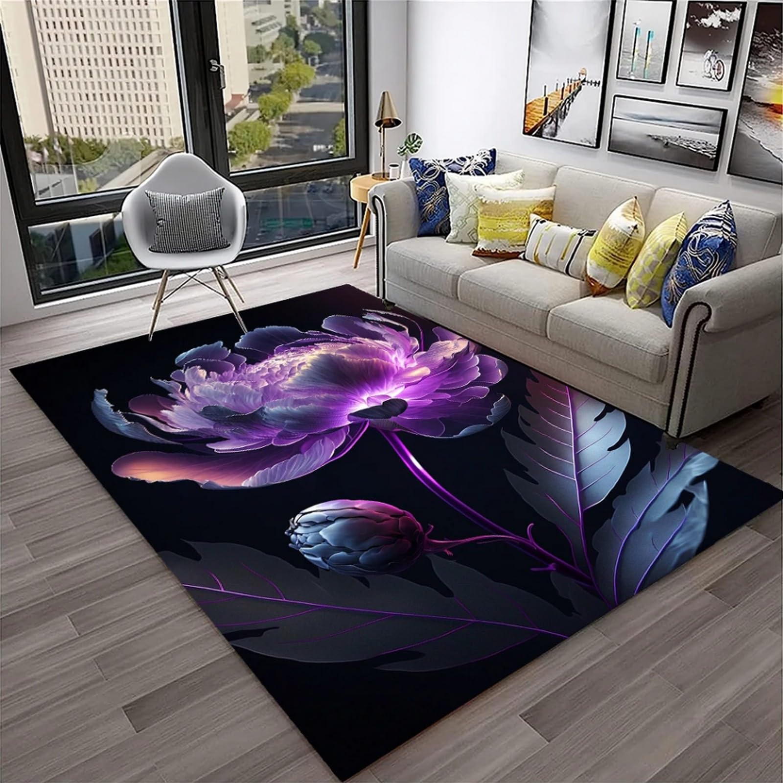 Tapis antidérapant imprimé 3D haute définition fleur rose grand format 100 X 200 Cm