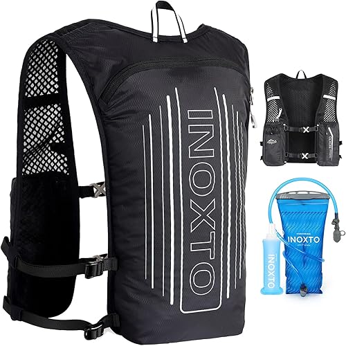 Miniatura 14 de INOXTO Chaleco de Hidratación para Correr Mochila, Paquete Ligero Aislado con Bolsa de Vejiga de Agua de 1.5L Mochila de Día para Senderismo