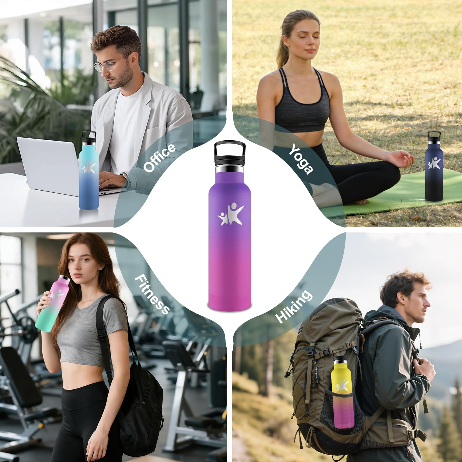 Borraccia Termica, Borraccia 1 litro, Senza BPA, Borraccie con Cannuccia, Senza Perdite, Borraccie Acciaio Inox, Mantiene Caldo per 12 Ore/Freddo 24 Ore, Borracce per Scuola, Fitness, Picnic