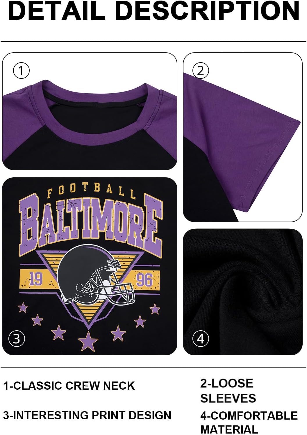 Oversized Football Shirts Women Game Day Tshirt Football Outfits Team Fan Gifts Tee Tops - Image 5