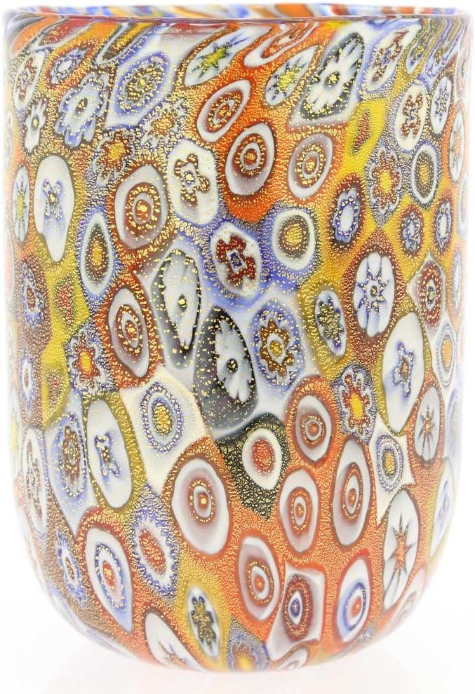 Glass Of Venice Murano Glass Tumbler - Golden Quilt Millefiori