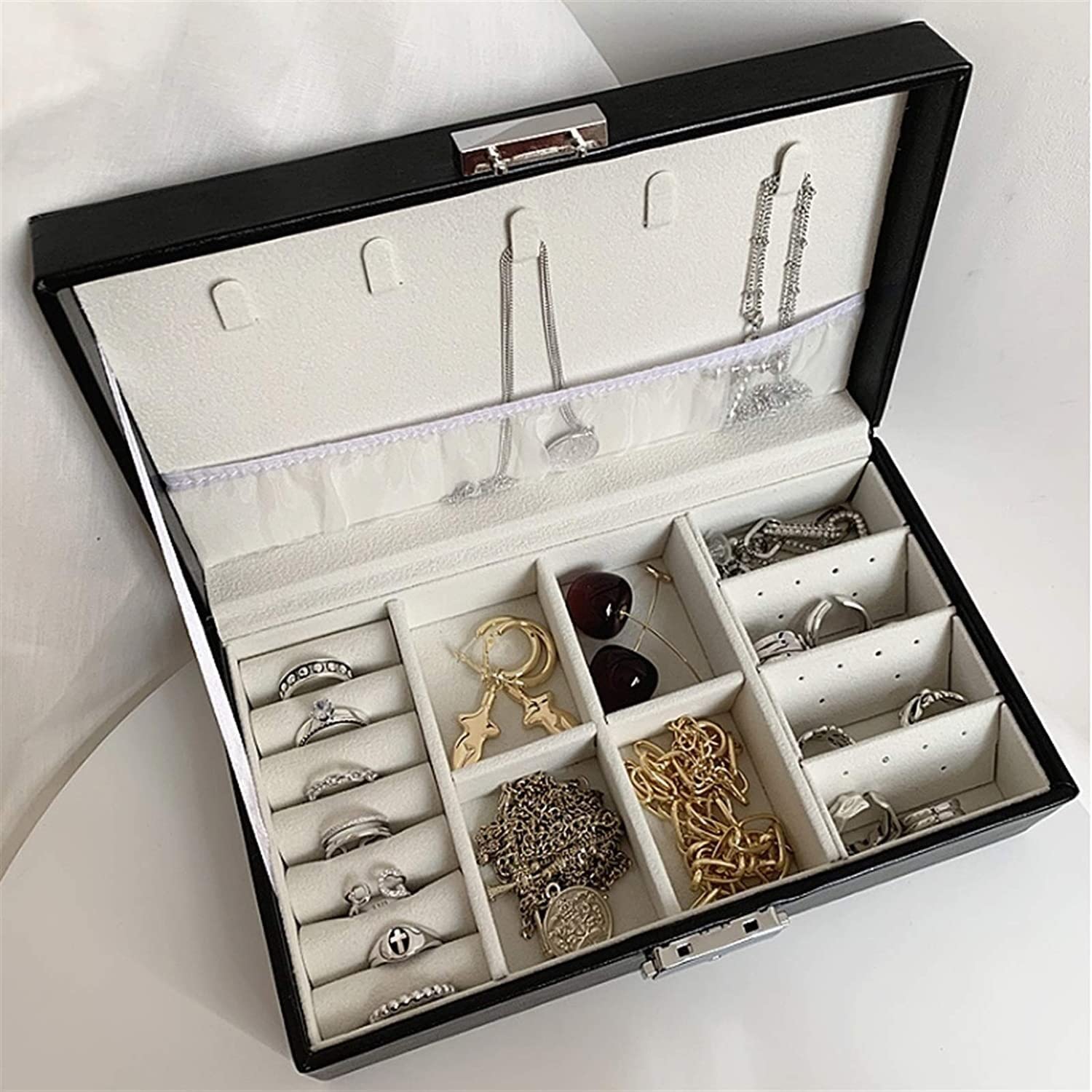 Joyero Joyero de Piel sintética para Mujer, Organizador de Joyas con Cerradura para Pendientes, Pulseras, Anillos, joyeros, Estuche de Almacenamiento, Organizador de Joyas