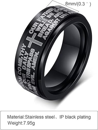 Vista 2 de LAFATINA Lords - Anillo giratorio con cruz de oración para hombre y mujer, de acero inoxidable, para Pascua, Navidad, cumpleaños, talla 7-12